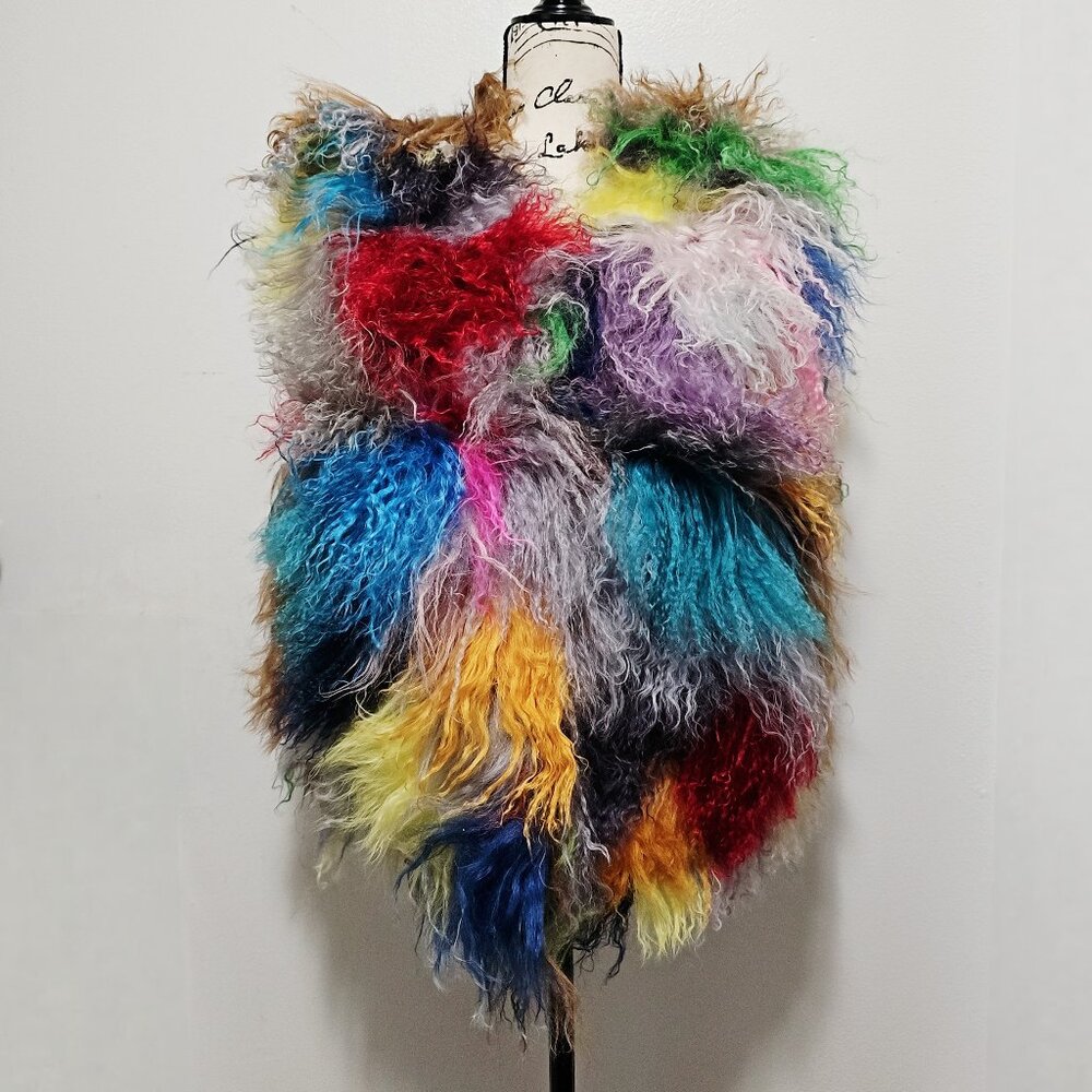 NewReal Mongolian Tibetan Fur Lambswool Sheepskin Long-hair Gilet Waistcoat Vest